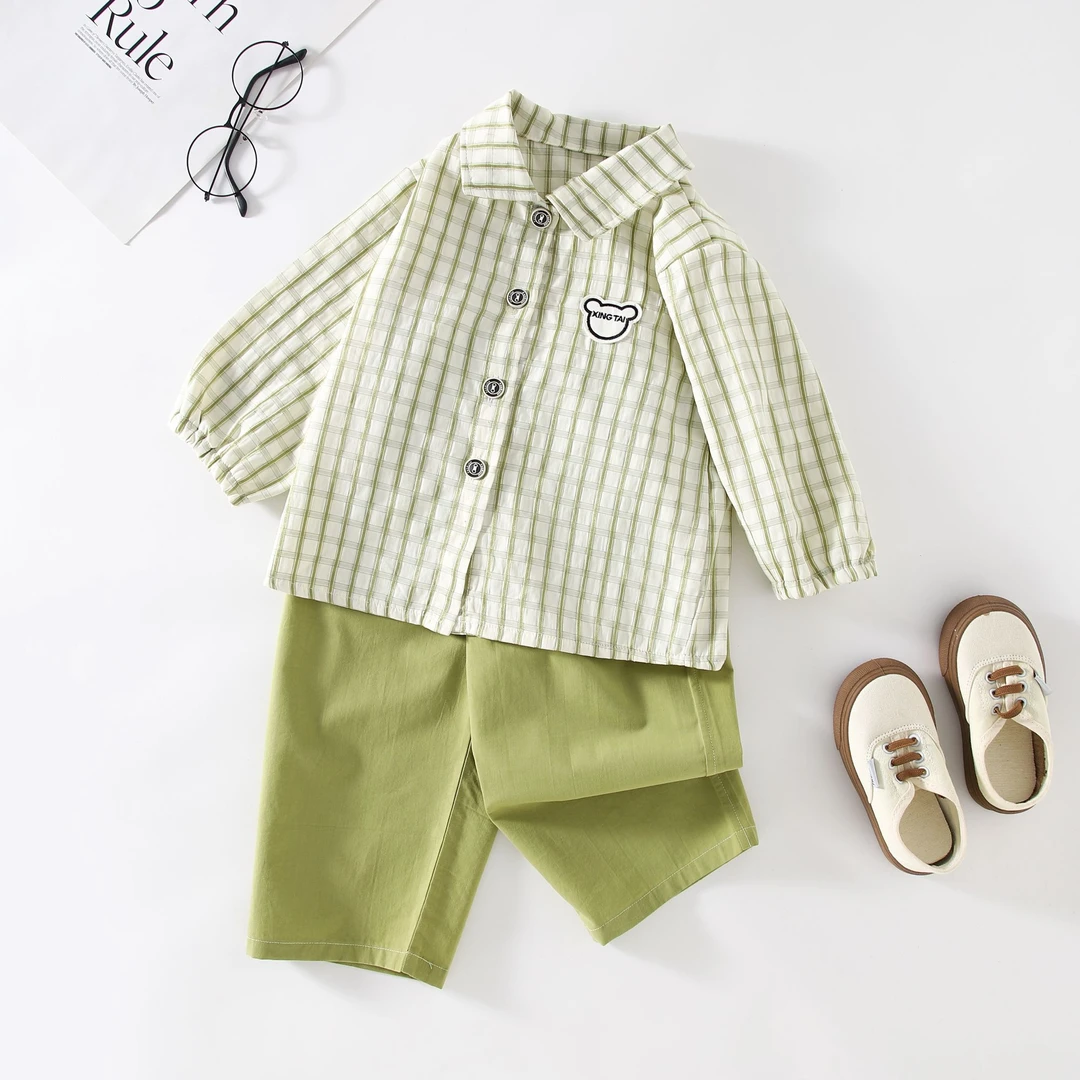 条纹格子童装男女长袖上衣休闲风春装男童衬衫春秋休闲韩版秋季