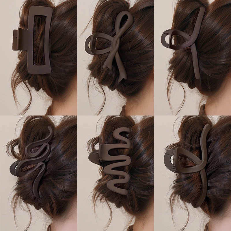 磨砂咖色大号法式抓夹女复古风韩版头饰发夹简约千金风边夹哑光