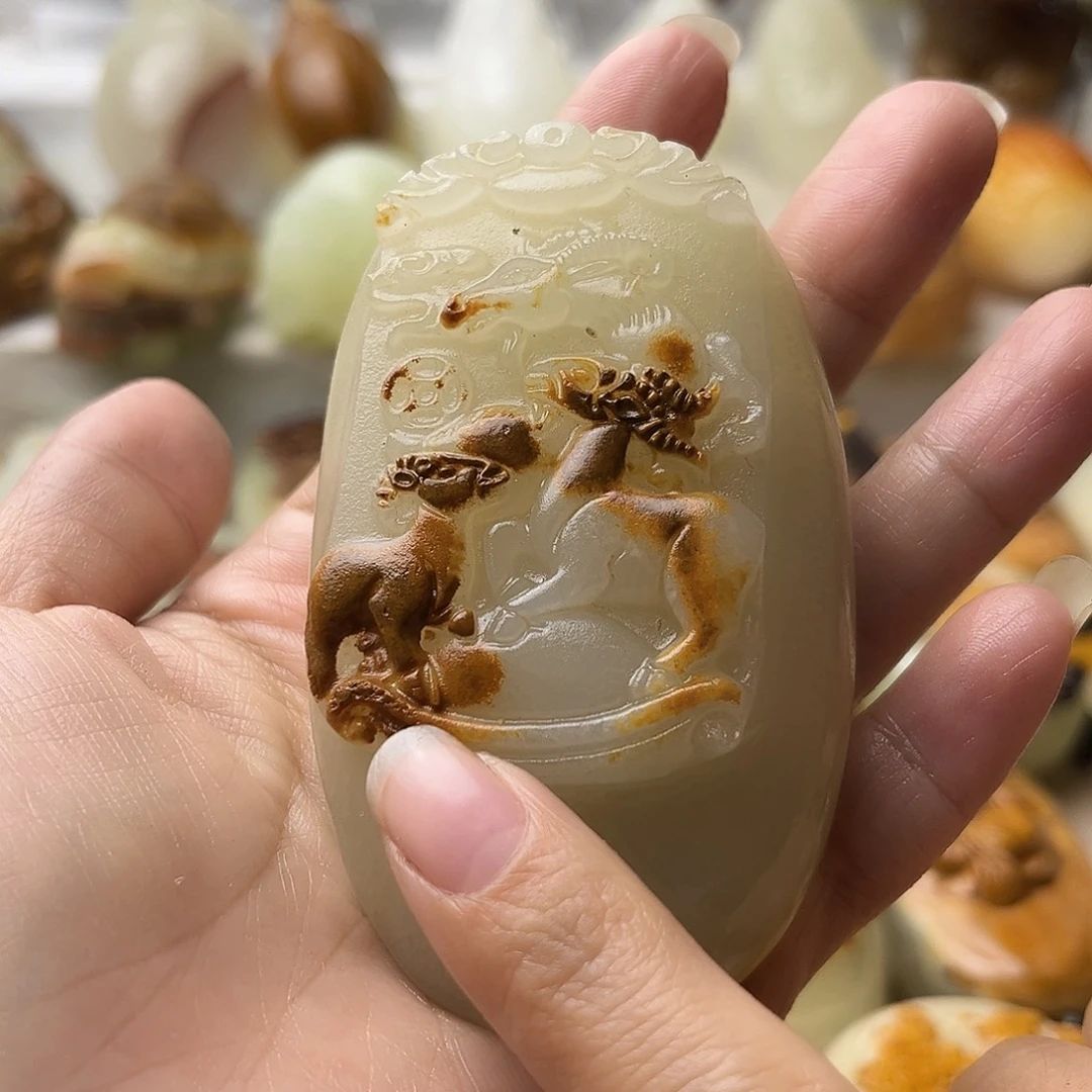 石材方解石手把摆件不退换羊微瑕