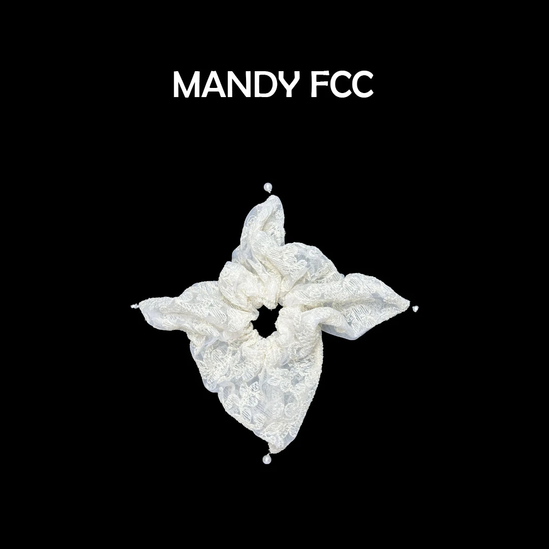 【蕾丝少女】法式蕾丝珍珠方巾大肠发圈高级感头饰扎头发方形发绳