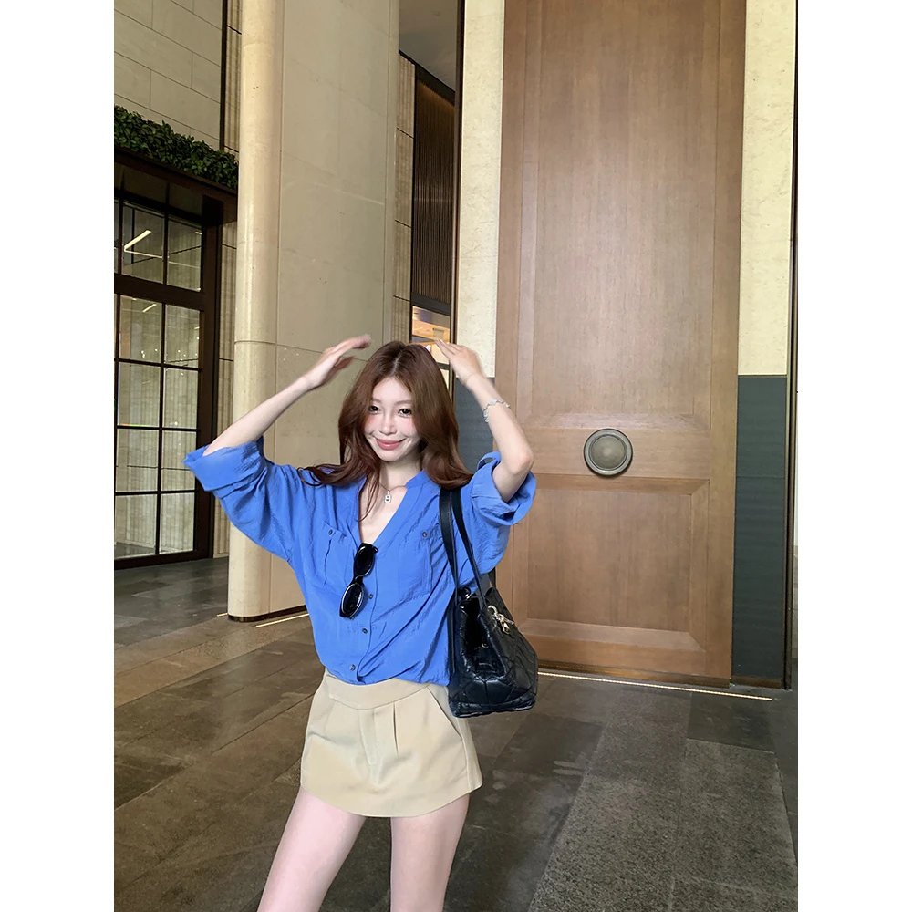 老钱风亚麻立领薄款长袖衬衫女新款休闲宽松气质显瘦时尚百搭上衣