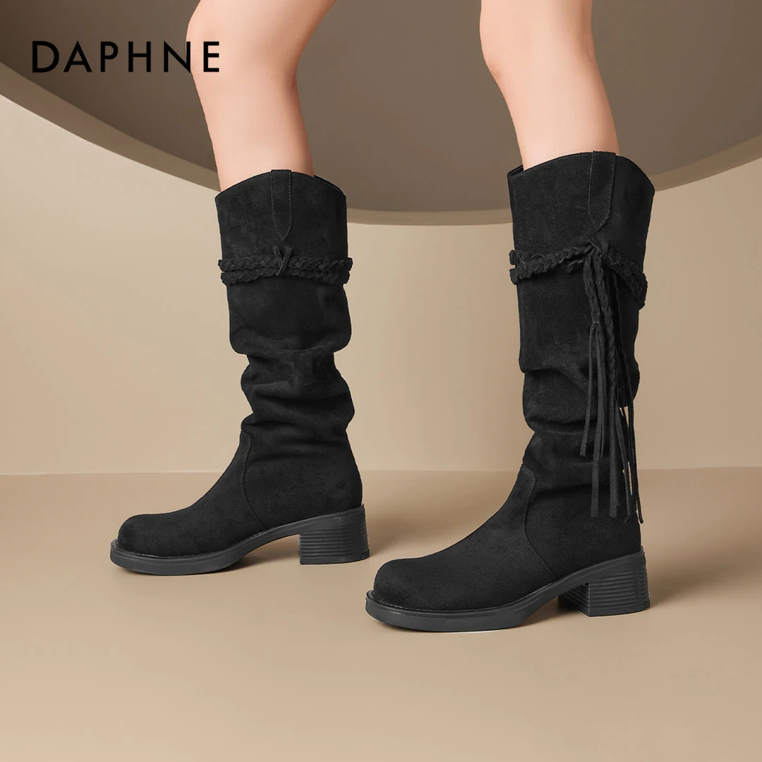 达芙妮复古美拉德骑士靴女靴2025新款秋款堆堆西部靴超火长筒靴子