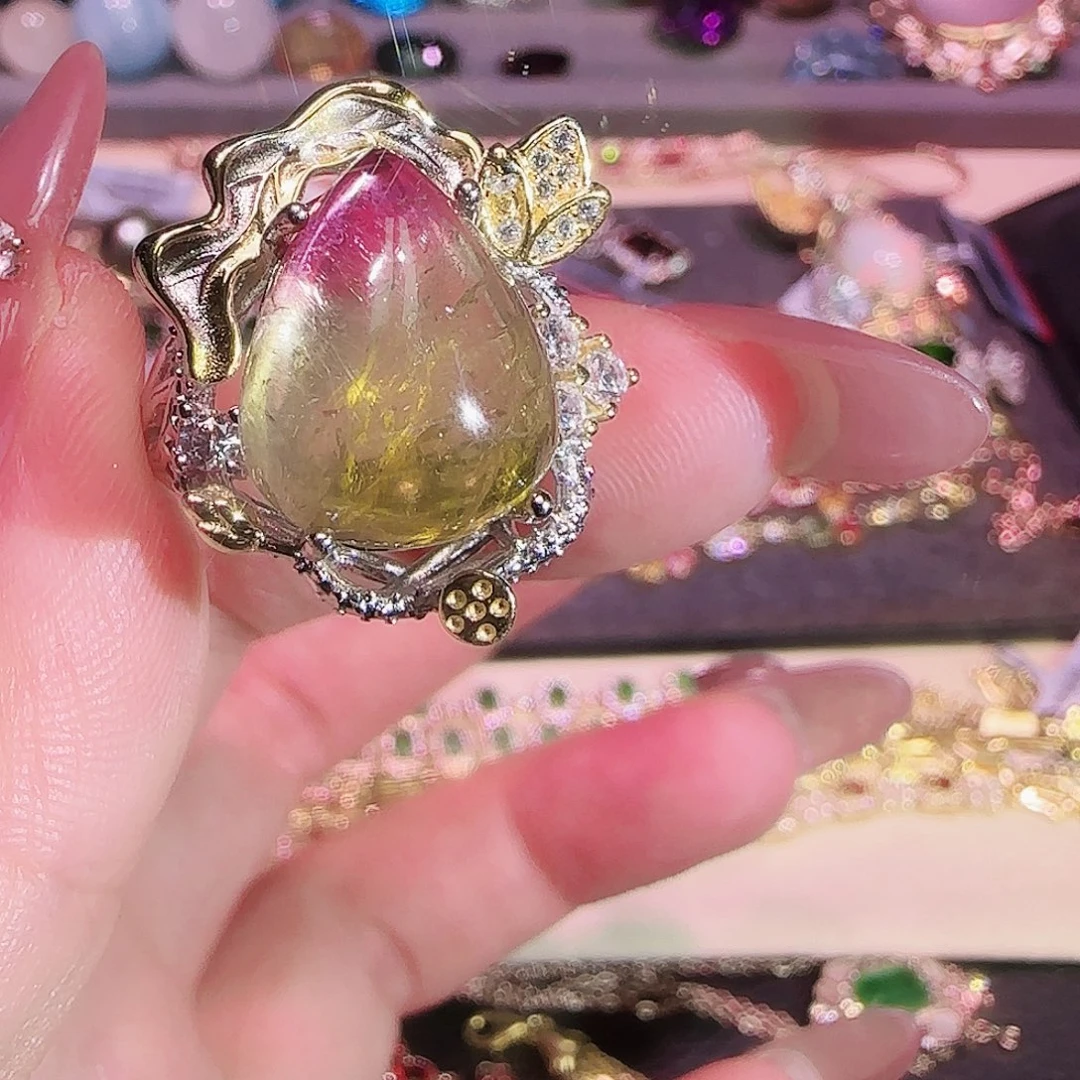 碧玺碧玺戒指银S925镶嵌喜**?