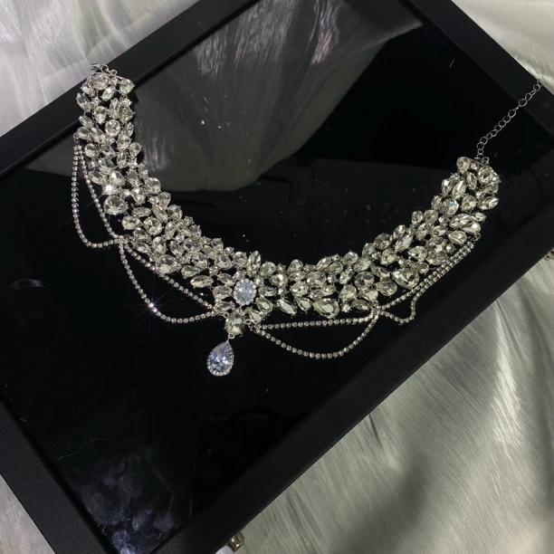 铜合金项链 2890满钻流苏项链新娘婚礼仪式礼服造型简约百搭精致