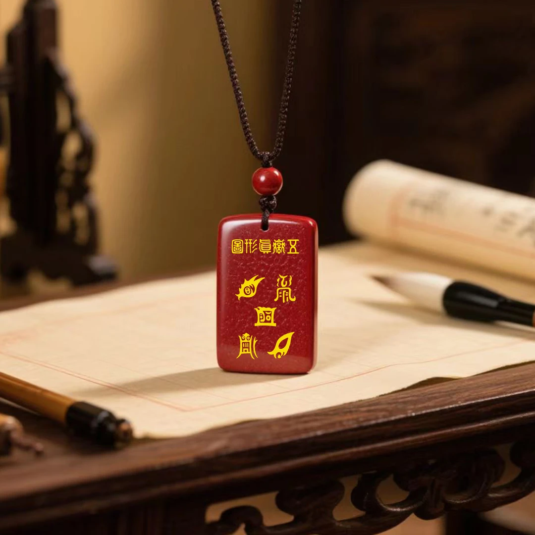 含辰砂工艺品道藏五岳真形图 朱砂无事牌 本命年吊坠【单独工艺】