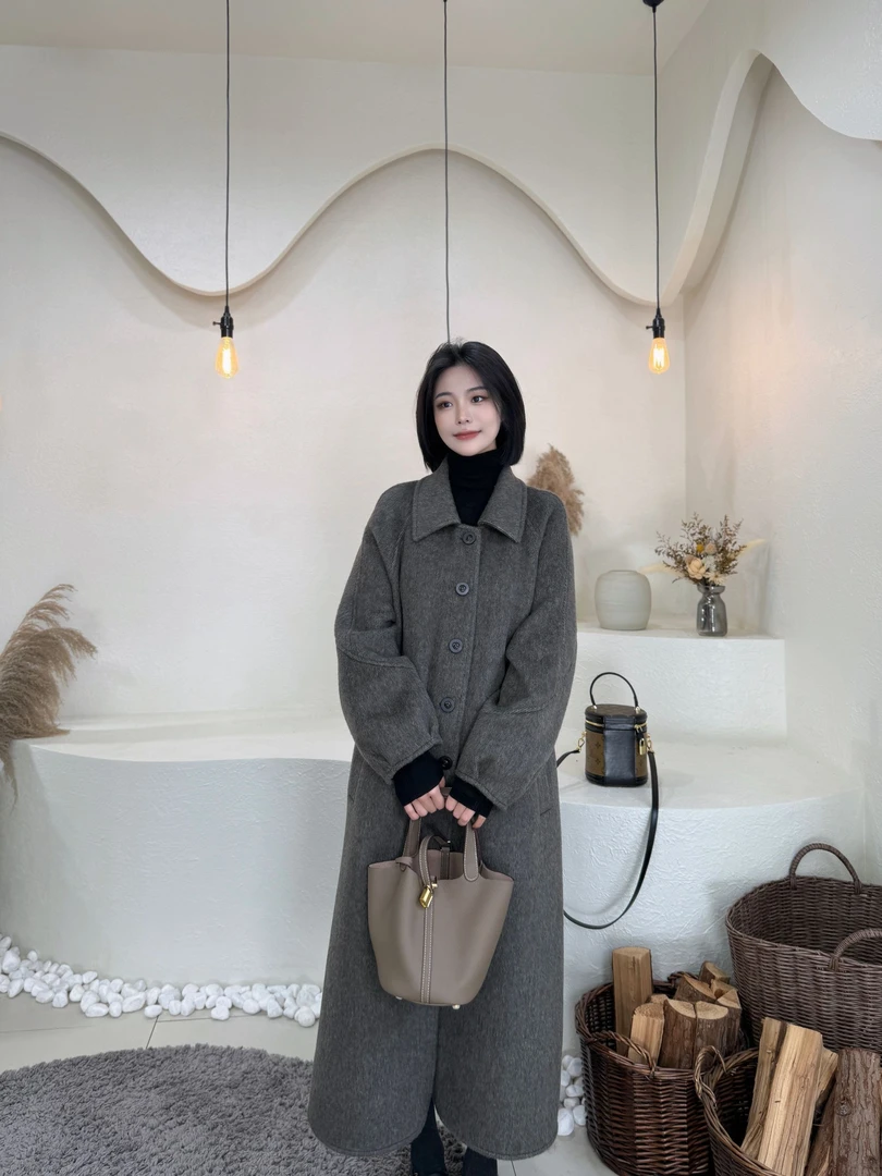 【ANWEN原创】休闲风双面长款女秋冬风毛呢外套冬季气质25026