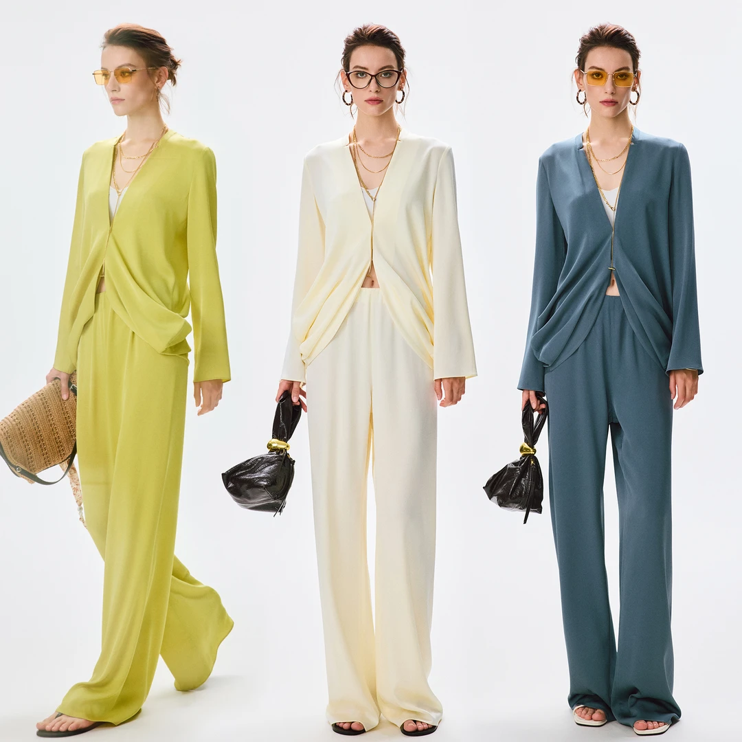 ANNASPEAK極简纸片人凉感伊士曼醋酸堆褶显瘦上衣宽松长裤夏季女