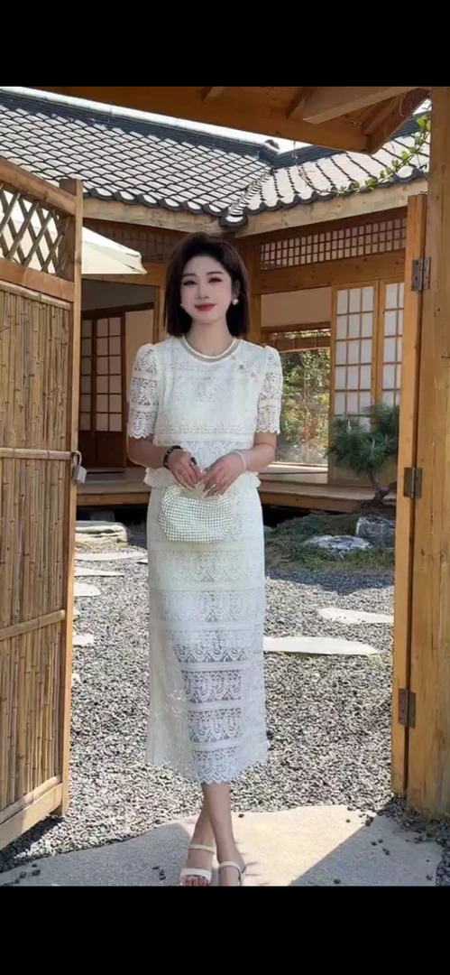 法式优雅气质水溶蕾丝假两件套连衣裙