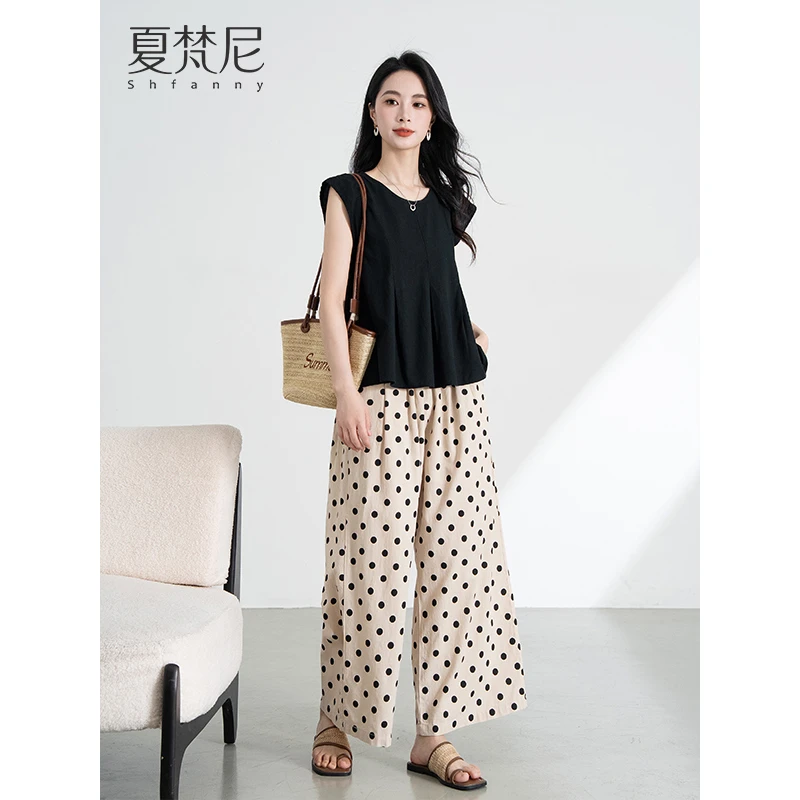 夏梵尼微风手记2025夏季新款减龄小衫波点休闲裤套装