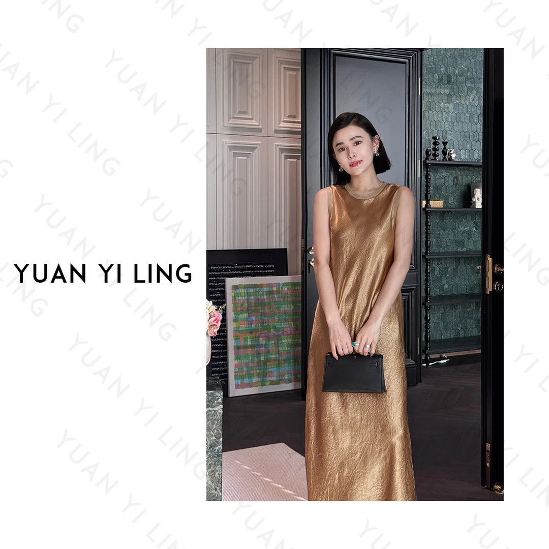 袁艺灵【纸片人】25春夏100%醋酸缎面肌理感无袖女背心连衣裙