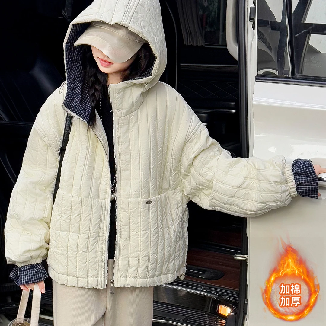 女童韩版棉服秋冬2025新款儿童洋气棉衣冬季大童初中生连帽外套潮