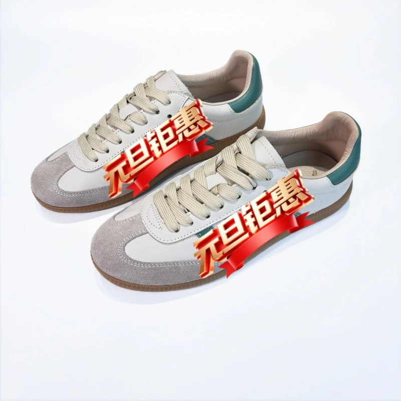 【DB004灰白绿杠杠】工厂淸货   时尚百搭真皮女鞋