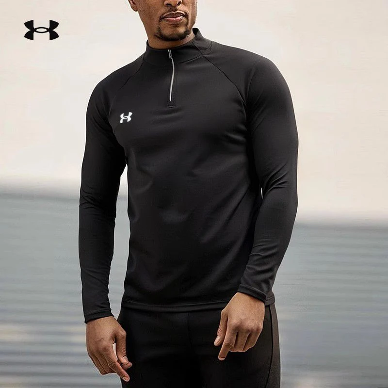 安德玛长袖T恤男士弹力打底衫半拉链速干跑步运动上衣46-603-DY