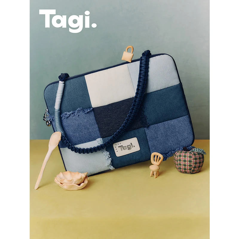 09/22Tagi.想象牛仔电脑包流苏拼布编织手提日常休闲单肩防摔防震