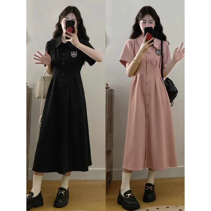 实拍现货 大码女装胖mm夏季新款显瘦收腰捏褶设计感连衣裙