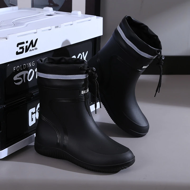 新款中筒雨鞋男士耐磨水鞋加绒保暖防水胶鞋厨房厨师鞋雨靴户外