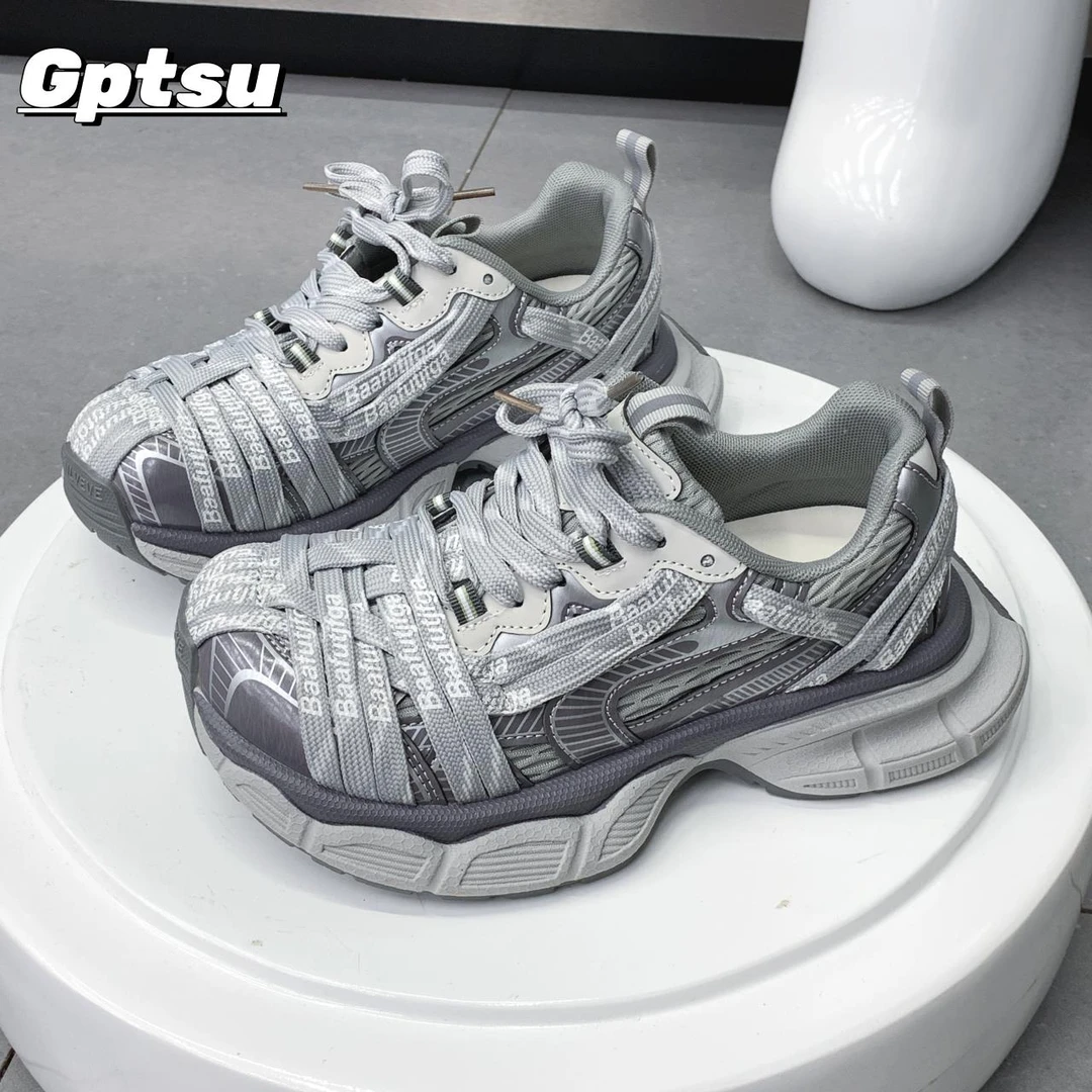 GPTSu绑带松糕厚底老爹鞋女新款复古小个子增高百搭休闲运动鞋女