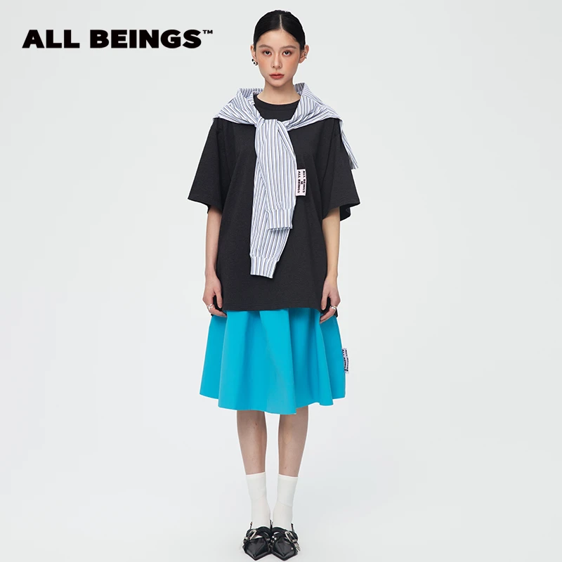 ALL BEINGS25春夏新款 搭片式假两件廓形休闲百搭T恤黑色米白双色