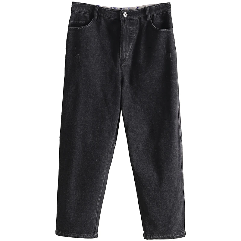 【伍莎-自营】韩版修身抓绒黑色小脚牛仔裤#YZT48Z009