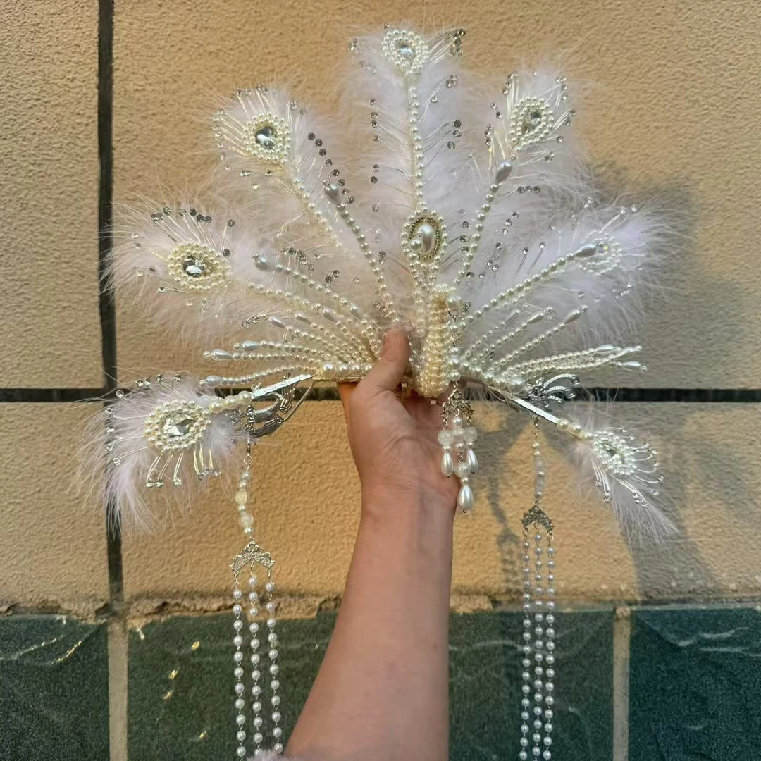 前尘梦汉服配饰清微瑕银丝凤羽毛凤