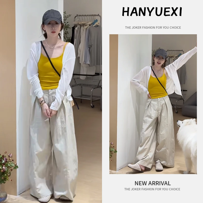 夏季休闲一整套女装2025新款百搭吊带防晒开衫洋气阔腿裤三件套潮