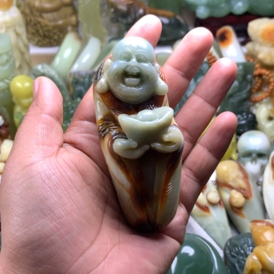 农***岸蛇纹石玉未镶嵌岫玉手把件
