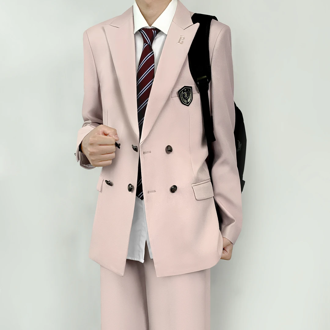 木村叔dk日系原创复古创驳领粉色西服外套男学院风校供感西装制服