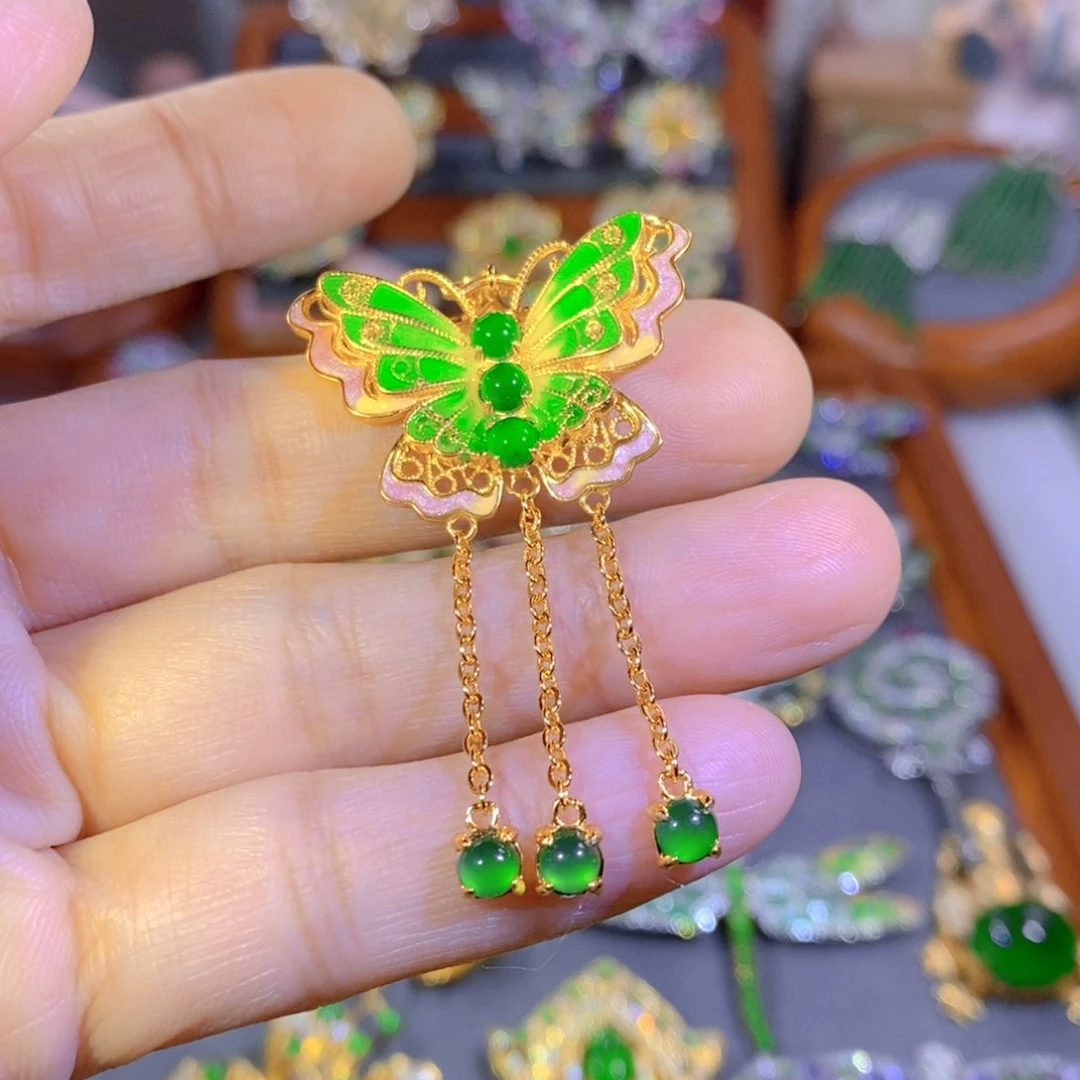 颈饰银S925镶嵌翡翠