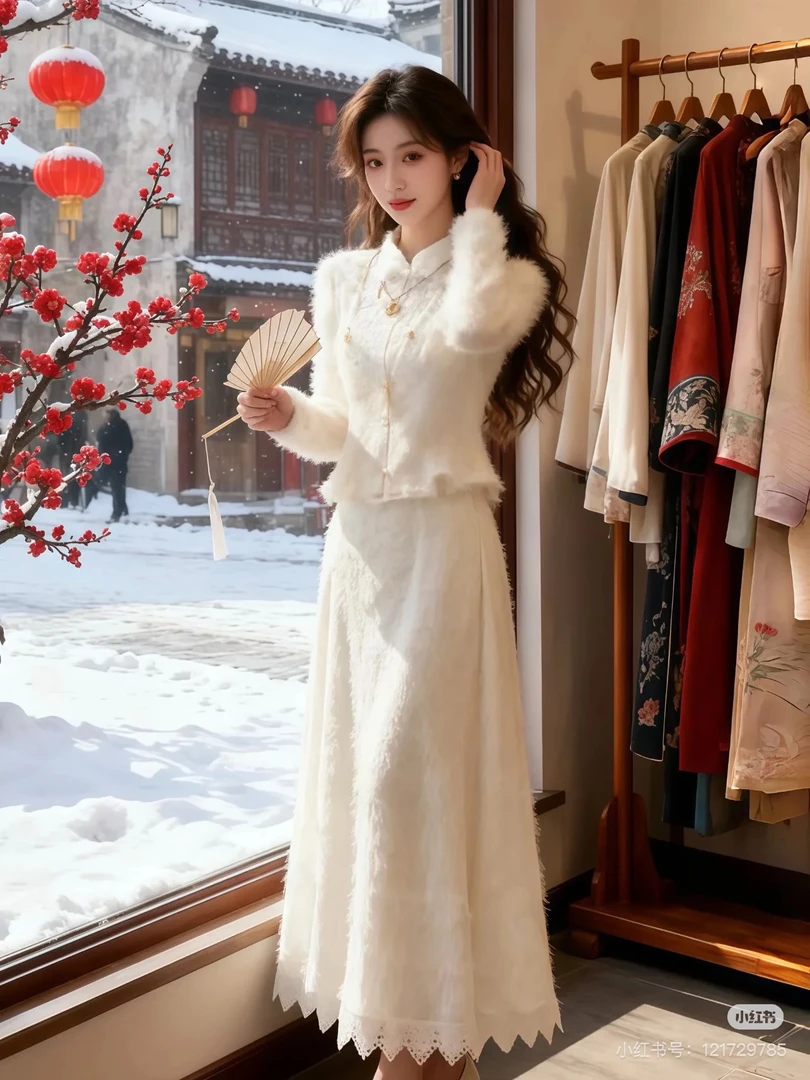 婷婷白孔雀 一步三回头仙气羽毛纱蕾丝大码半身裙套装8229娇