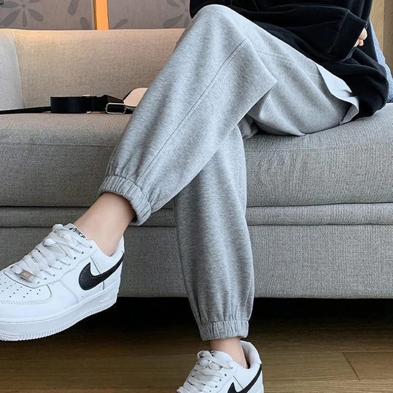 高腰灰色九分裤女春秋冬季加绒保暖百搭束脚裤休闲运动宽松卫裤