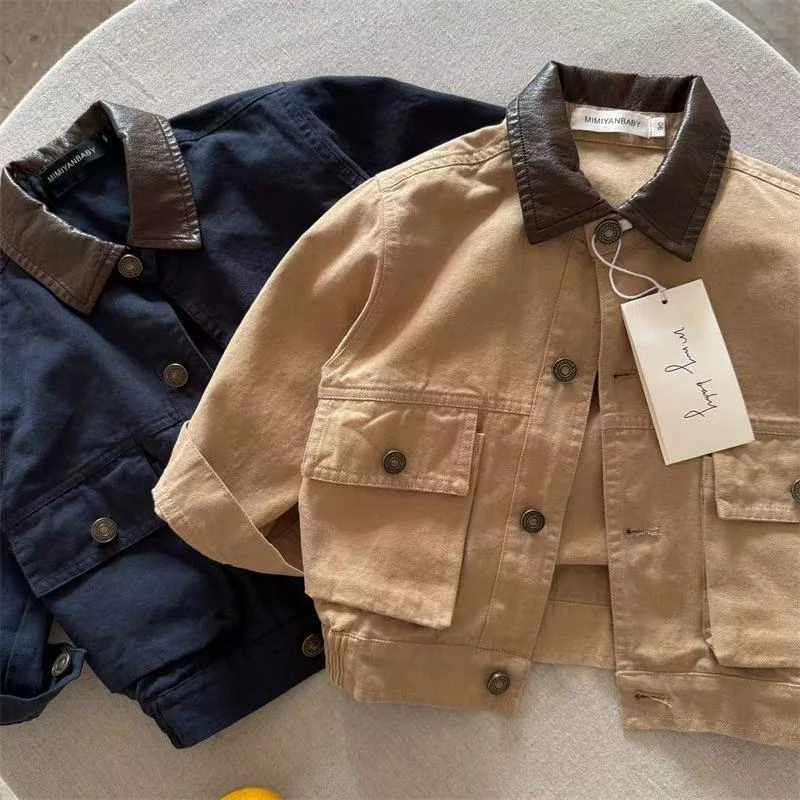 儿童外套2025秋季新品男女童棉布翻领外套宝宝撞色领夹克潮51027