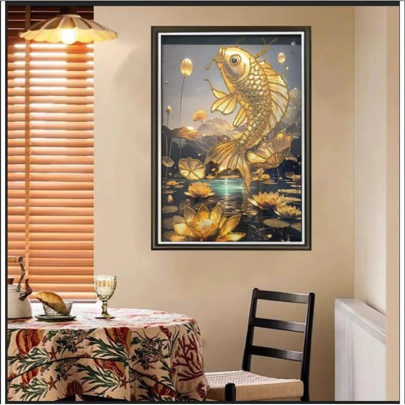[喜宅家艺]Q318金鲤莲华入户玄关餐厅装饰走廊过道画卧室床头画
