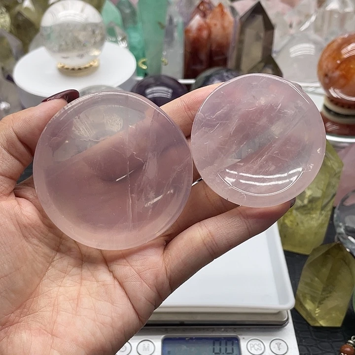 不***呆未镶嵌珠宝半成品水晶26粉水晶盘