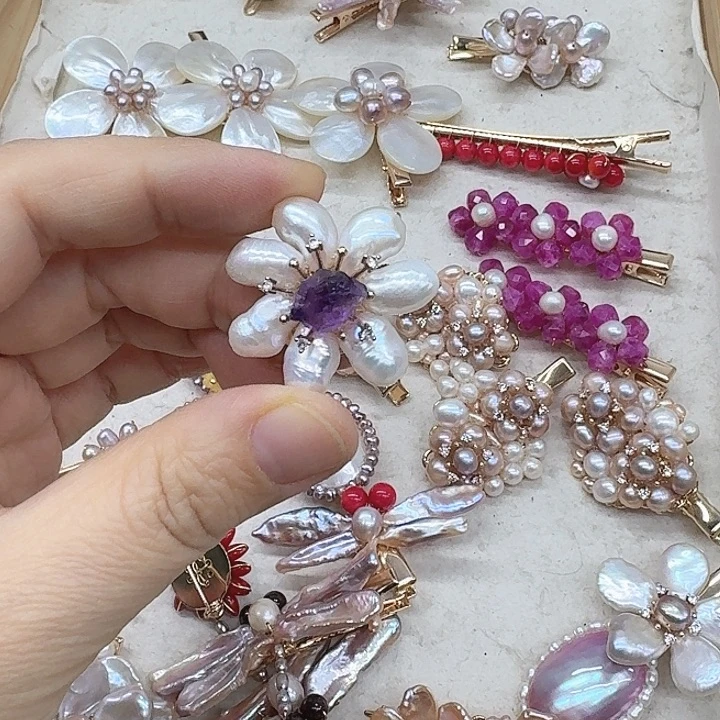 淡水珍珠发饰银S925镶嵌