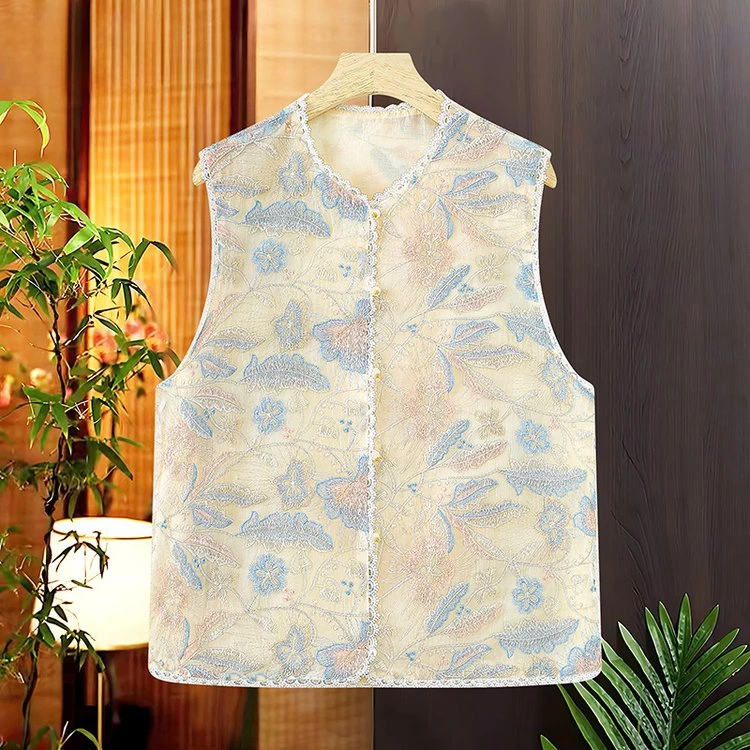 新中式国风女装马甲夏季薄款马夹高品质重工刺绣蕾丝绣花马夹女装