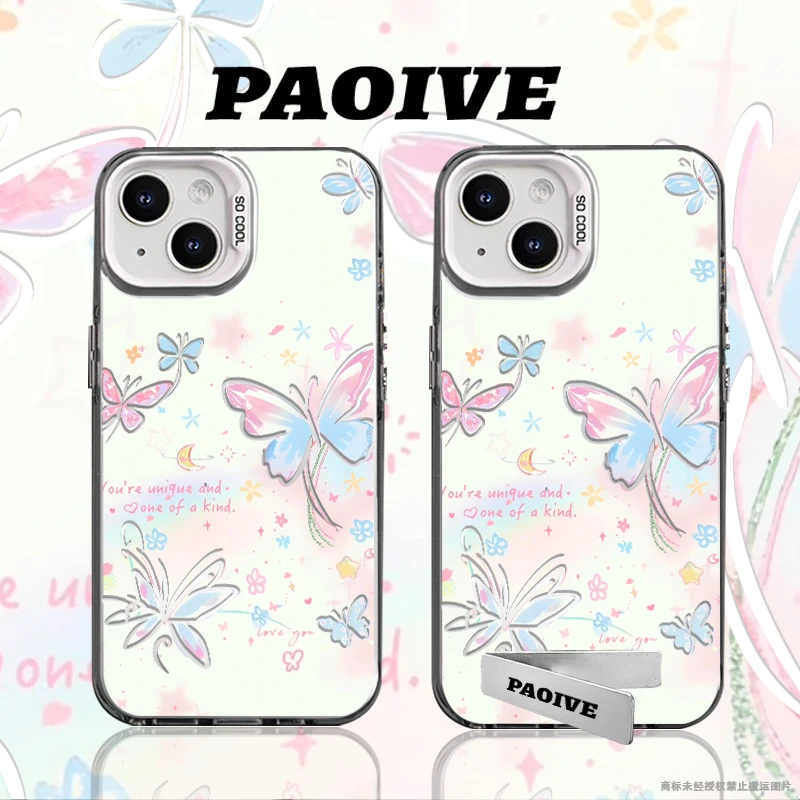 彩绘蝴蝶适用苹果华为vivoiPhone小米三星防摔彩银手机壳