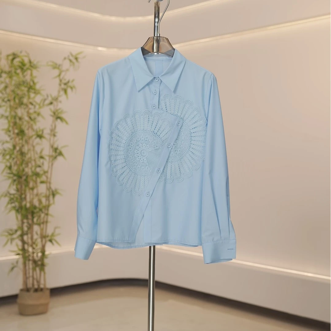 【认准正版】2025春季新款百搭显瘦太阳花刺绣衬衫