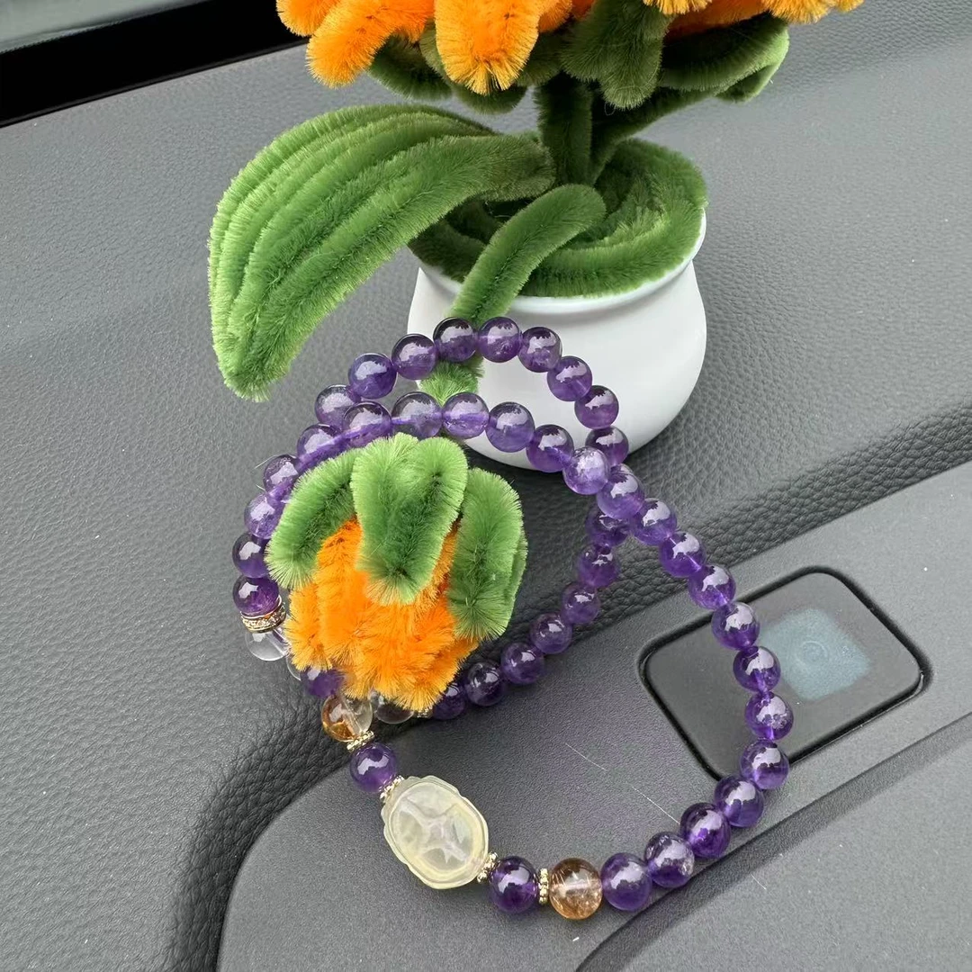 紫水晶天然轻奢大方吸引人双圈手串九紫离火年自留送礼均可