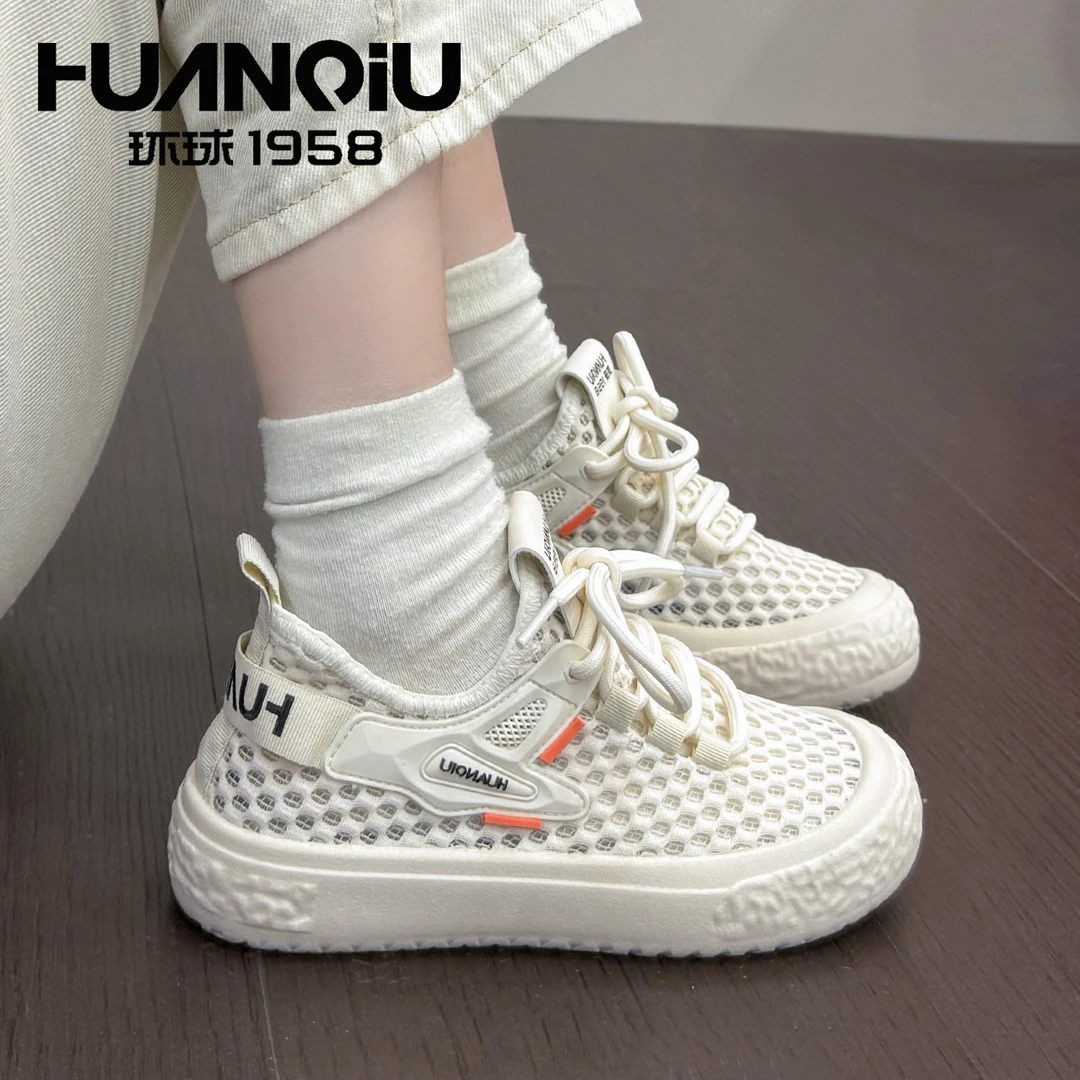 环球镂空网面鞋女鞋2025春季新品时尚透气运动鞋学生软面潮鞋