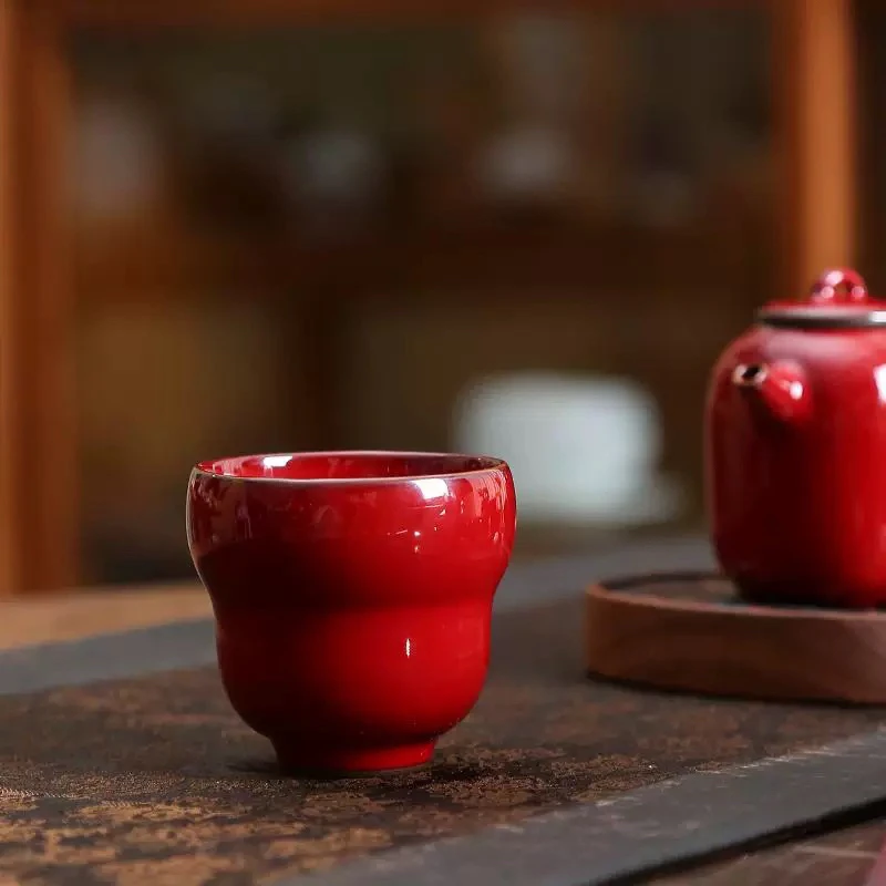 铁胎故宫红葫芦杯茶杯中式陶瓷主人杯80ml