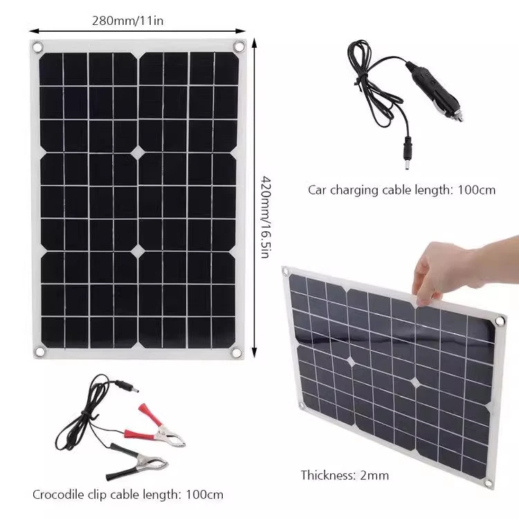 单晶半柔性20w太阳能电池板便携汽车usb稳压充电板防亏电车载电瓶