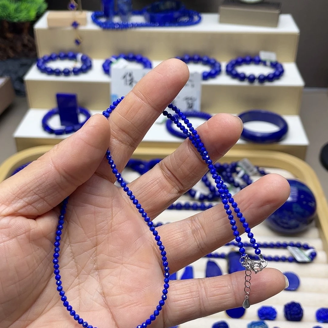 银S925镶嵌青金石项链2mm