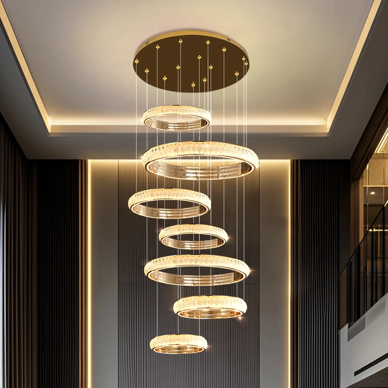 轻奢别墅挑空客厅吊灯高档大气复式楼大厅灯楼中楼跃层挑空吊灯