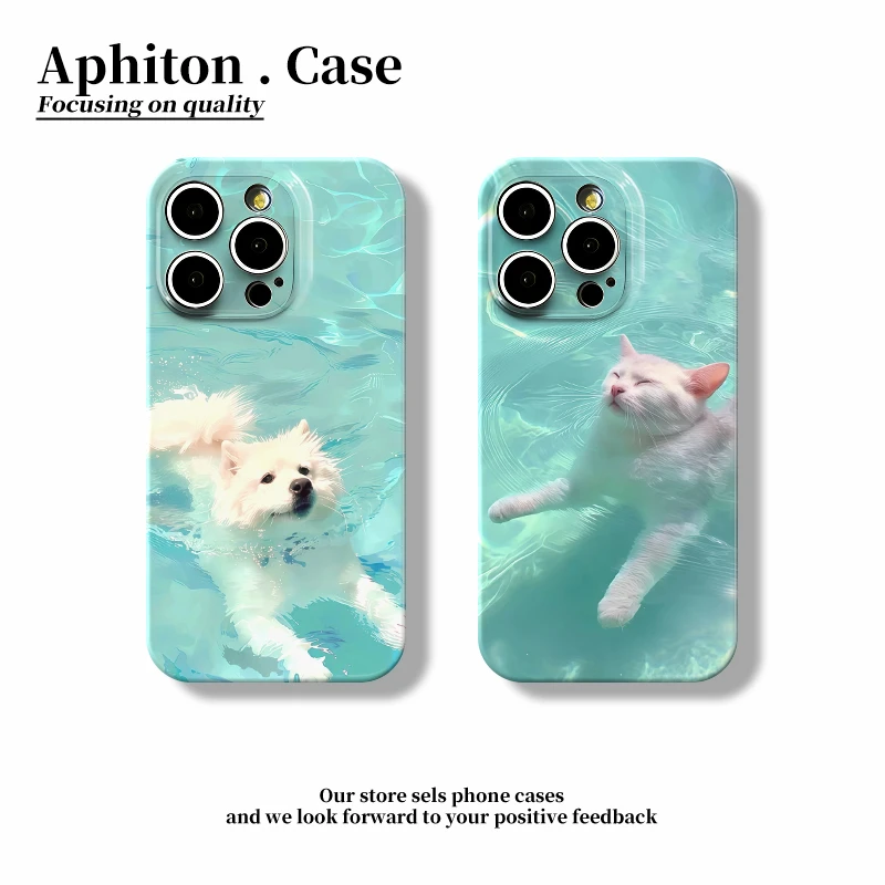 叮霖泳池猫狗情侣款适用iPhone16菲林手机壳华为vivo小米15oppo套