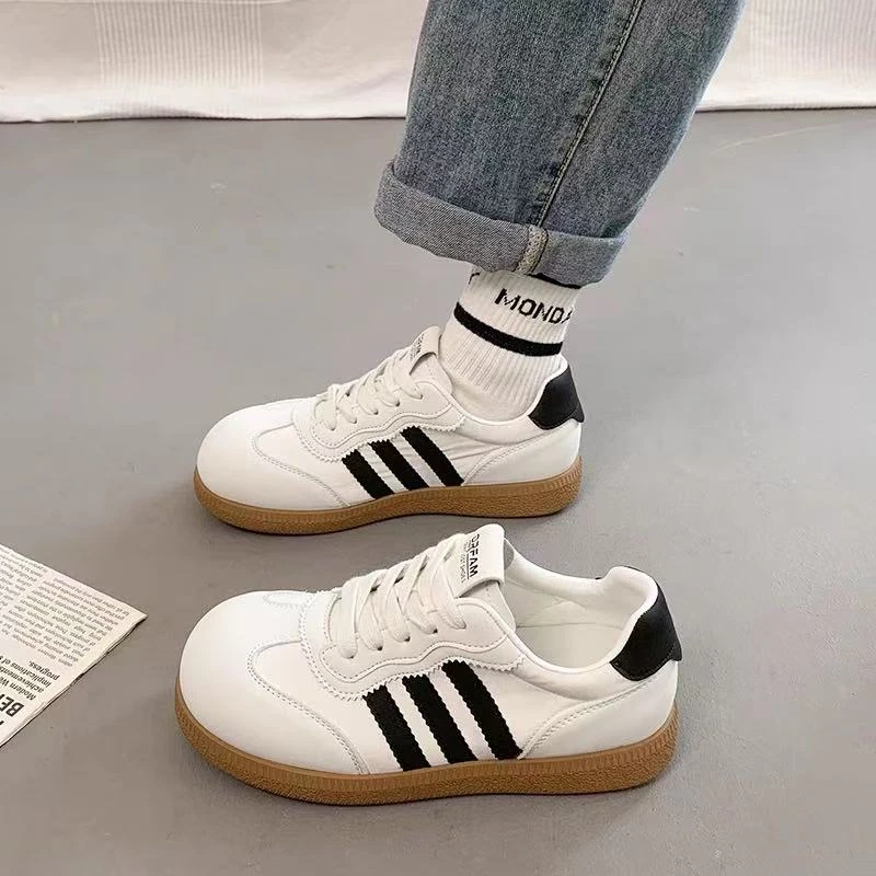 A603黑休闲德训鞋女2025夏季新款透气薄款百搭小白鞋平底运动女鞋