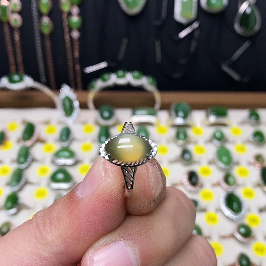 和田玉（碧玉）银S925镶嵌戒指