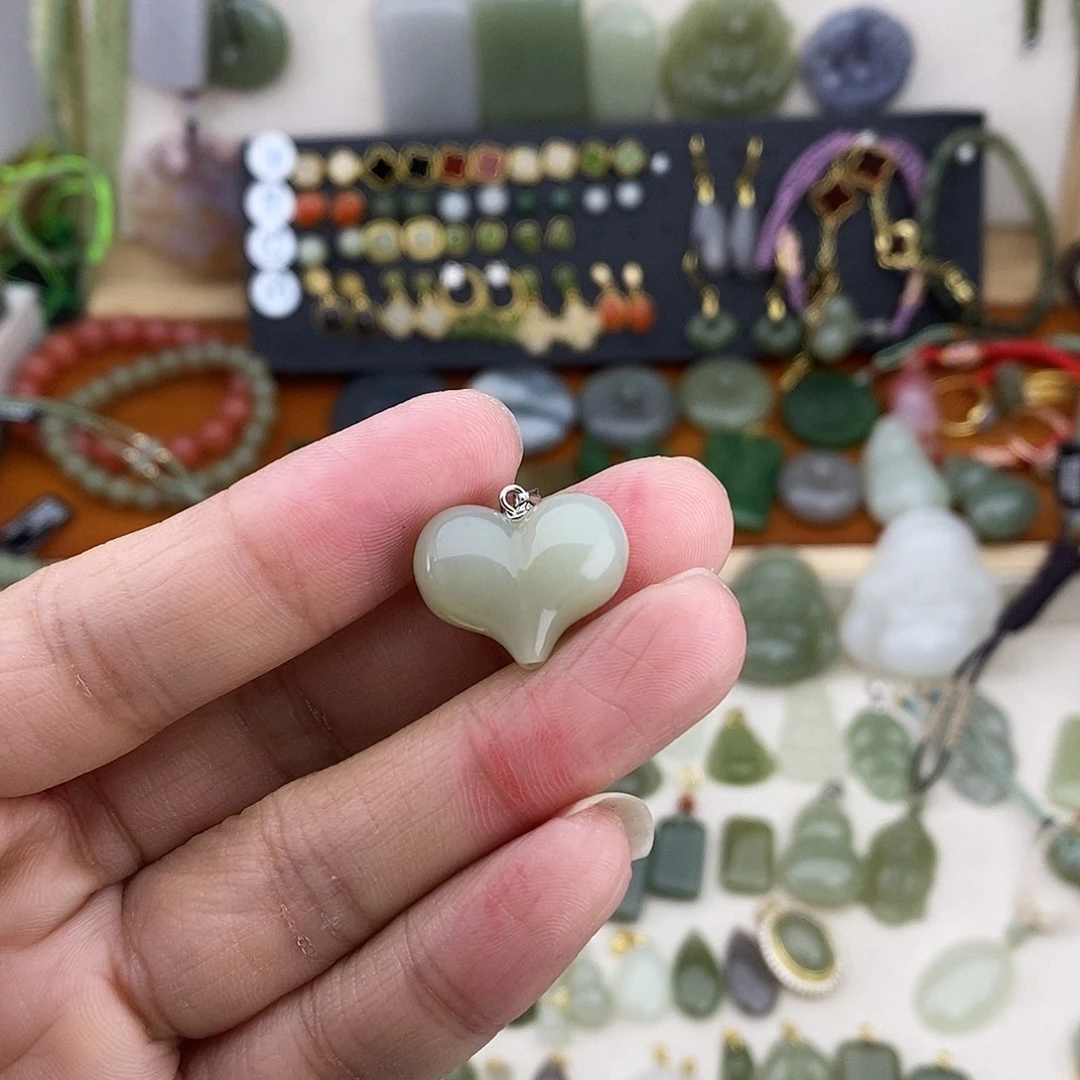 和田玉银S925镶嵌吊坠(不含链)