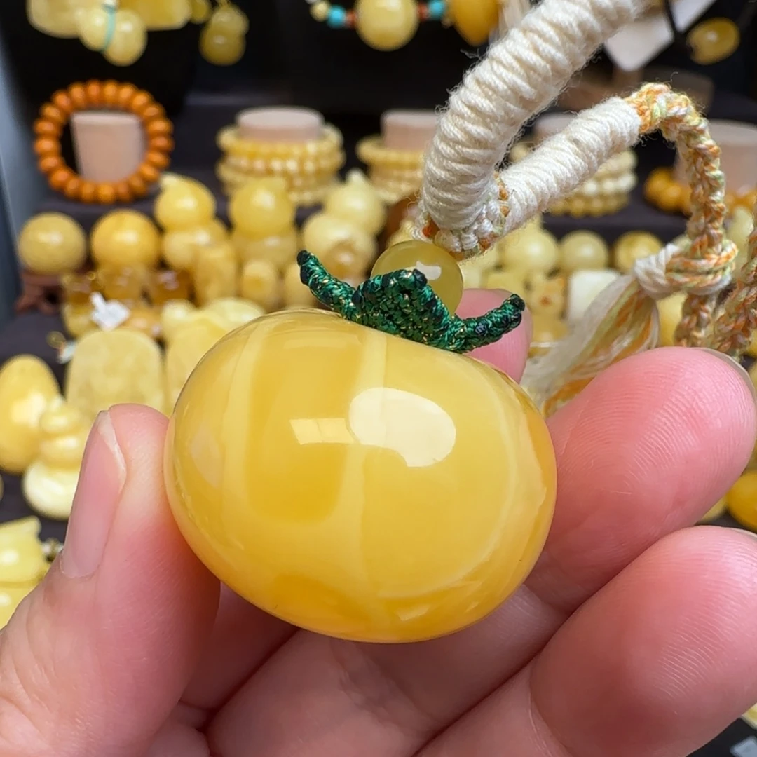 蜜蜡未镶嵌套链天然焦皮料蜜蜡柿柿如意吊坠