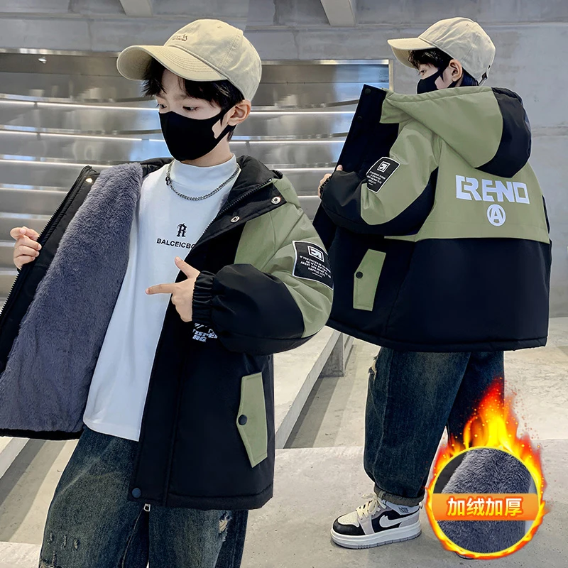 男童外套秋冬款2025新款儿童加绒加厚风衣中大童冬季男孩酷帅冬装