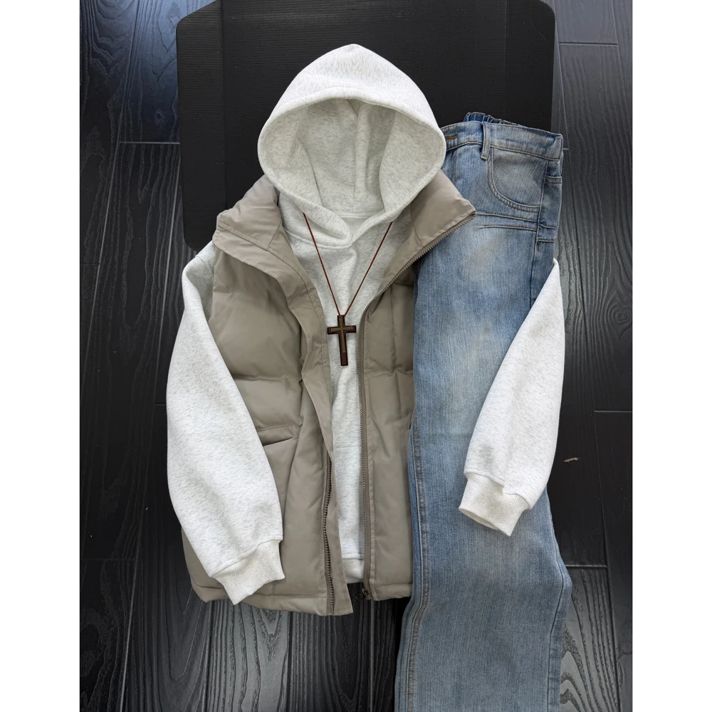 米灰色无袖坎肩马甲男款冬季立领棉衣外套cleanfit高级感保暖外套